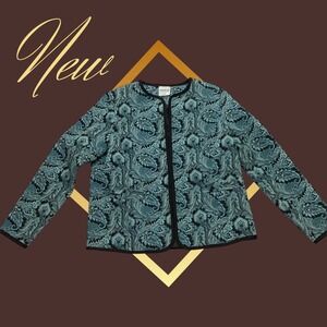 Bedford Fair Paisley Jacquard Jacket Women's Petite Small Blue Black Pockets